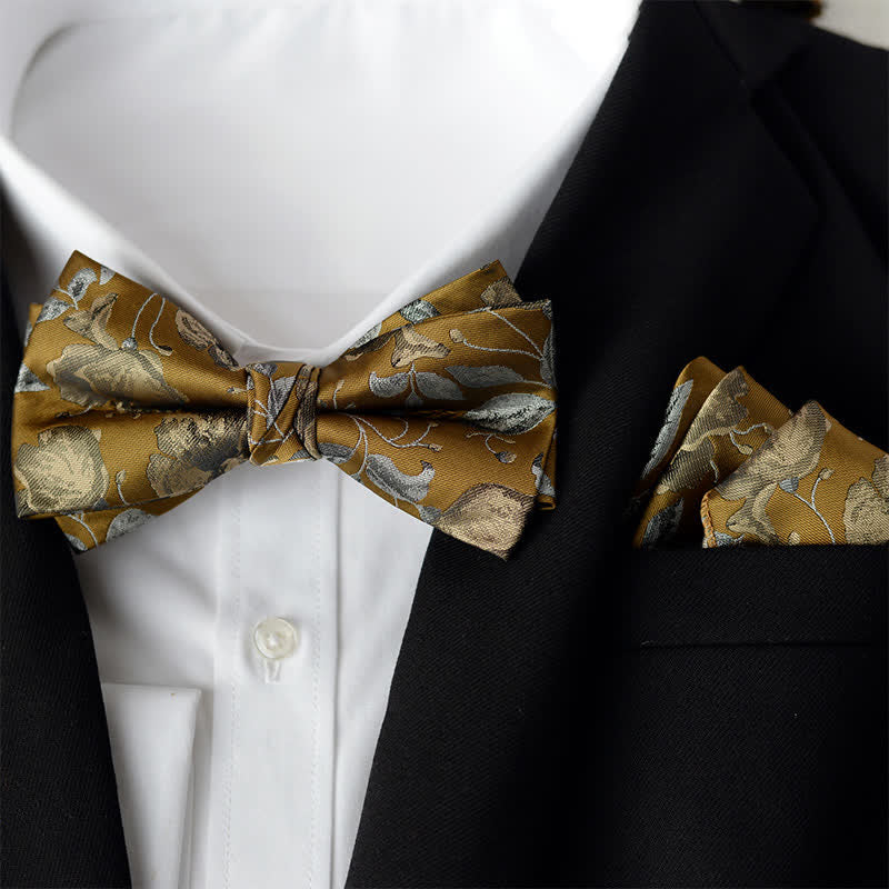 2Pcs Men's Elegant Flower Handkerchief Double Layered Bow Tie Set - Style #9 - Bow Tie + Handkerchief - image 10