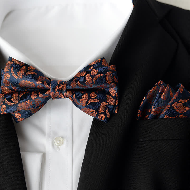 2Pcs Men's Elegant Flower Handkerchief Double Layered Bow Tie Set - Style #16 - Bow Tie + Handkerchief - image 17