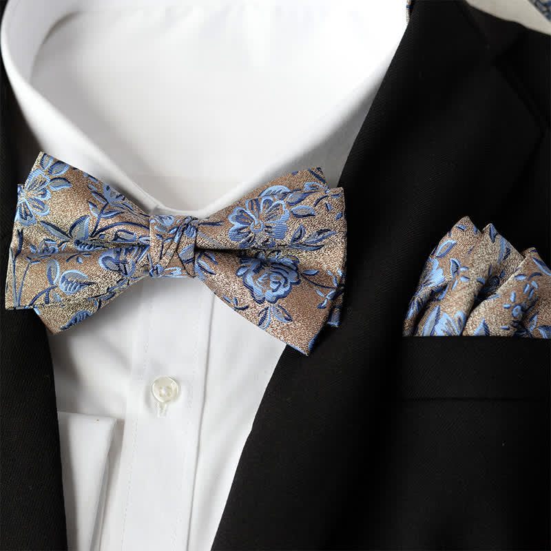 2Pcs Men's Elegant Flower Handkerchief Double Layered Bow Tie Set - Style #8 - Bow Tie + Handkerchief - image 9