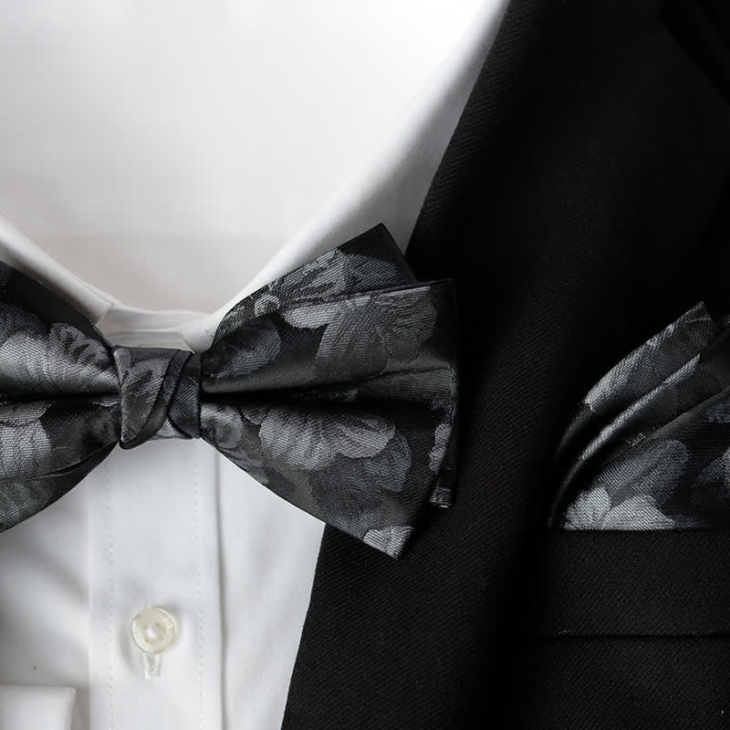 2Pcs Men's Elegant Flower Handkerchief Double Layered Bow Tie Set - Style #6 - Bow Tie + Handkerchief - image 7