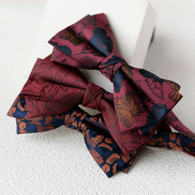 2Pcs Men's Elegant Flower Handkerchief Double Layered Bow Tie Set - image 1