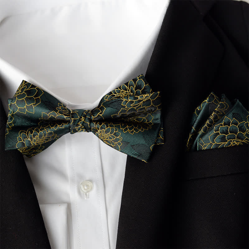 2Pcs Men's Elegant Flower Handkerchief Double Layered Bow Tie Set - Style #3 - Bow Tie + Handkerchief - image 4