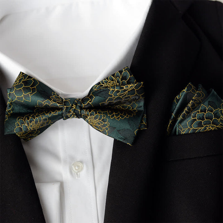 2Pcs Men's Elegant Flower Handkerchief Double Layered Bow Tie Set - Style #3 - Bow Tie + Handkerchief - image 4