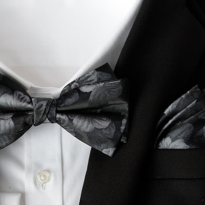 2Pcs Men's Elegant Flower Handkerchief Double Layered Bow Tie Set - Style #6 - Bow Tie + Handkerchief - image 7
