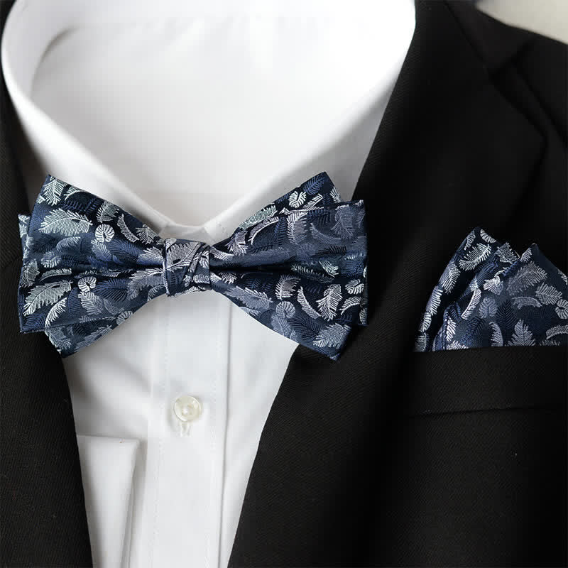2Pcs Men's Elegant Flower Handkerchief Double Layered Bow Tie Set - Style #14 - Bow Tie + Handkerchief - image 15