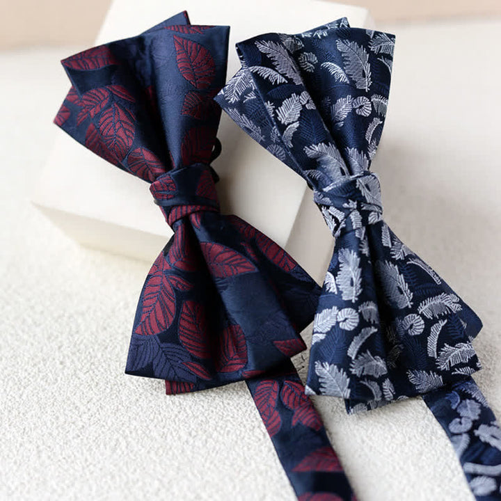 2Pcs Men's Elegant Flower Handkerchief Double Layered Bow Tie Set - image 2