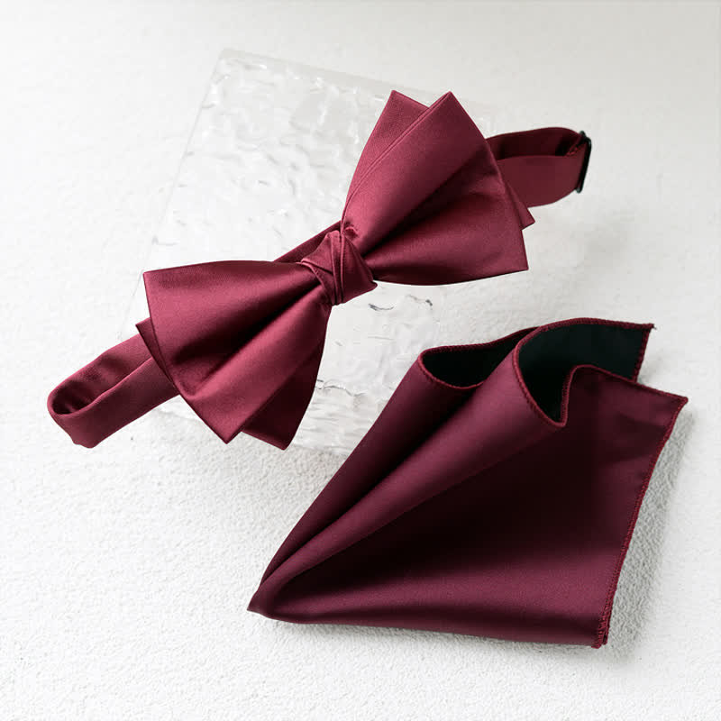2Pcs Men's Elegant Flower Handkerchief Double Layered Bow Tie Set - Style #5 - Bow Tie + Handkerchief - image 6