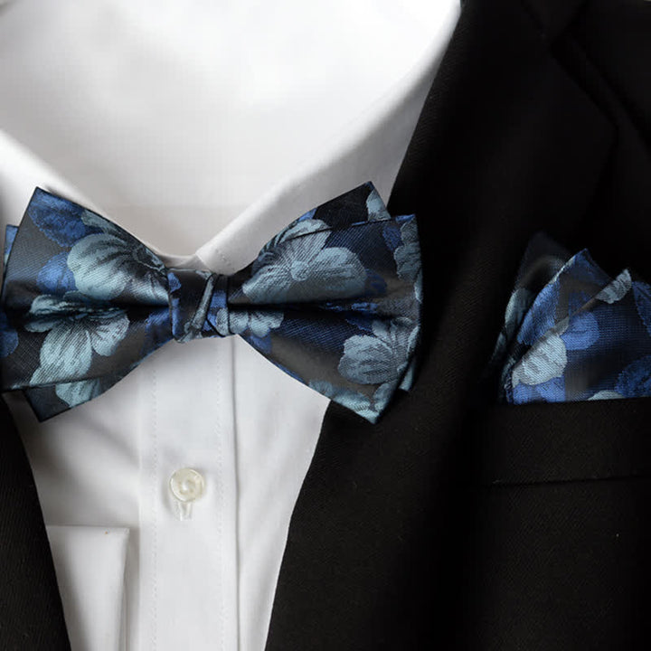 2Pcs Men's Elegant Flower Handkerchief Double Layered Bow Tie Set - Style #7 - Bow Tie + Handkerchief - image 8