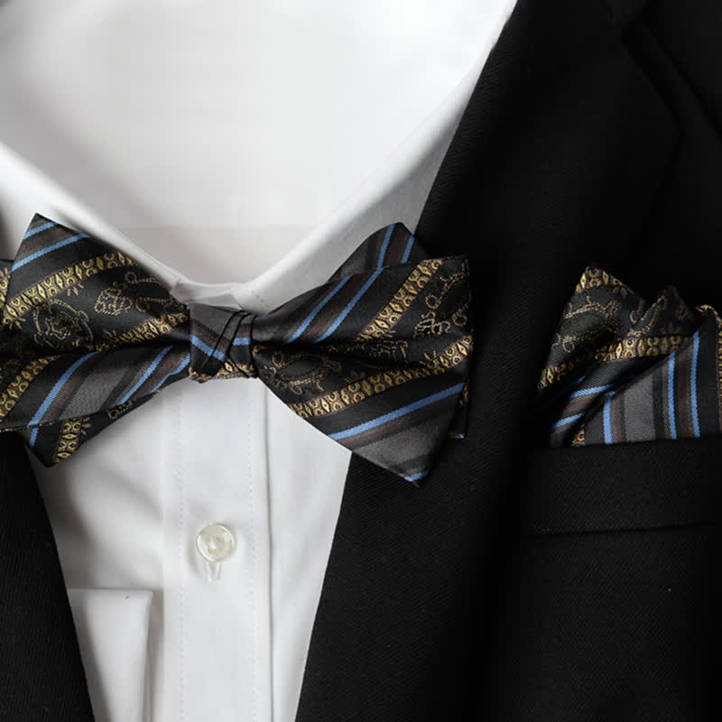 2Pcs Men's Elegant Flower Handkerchief Double Layered Bow Tie Set - Style #11 - Bow Tie + Handkerchief - image 12