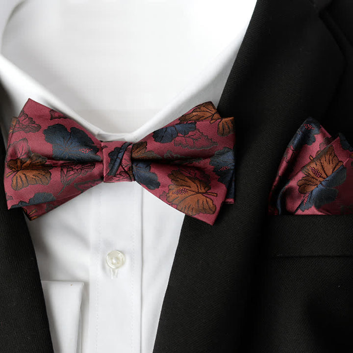 2Pcs Men's Elegant Flower Handkerchief Double Layered Bow Tie Set - Style #13 - Bow Tie + Handkerchief - image 14