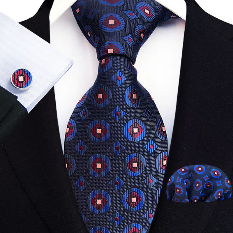 3Pcs Men's Navy & Maroon Geometric Necktie Set - Navy & Maroon - image 0