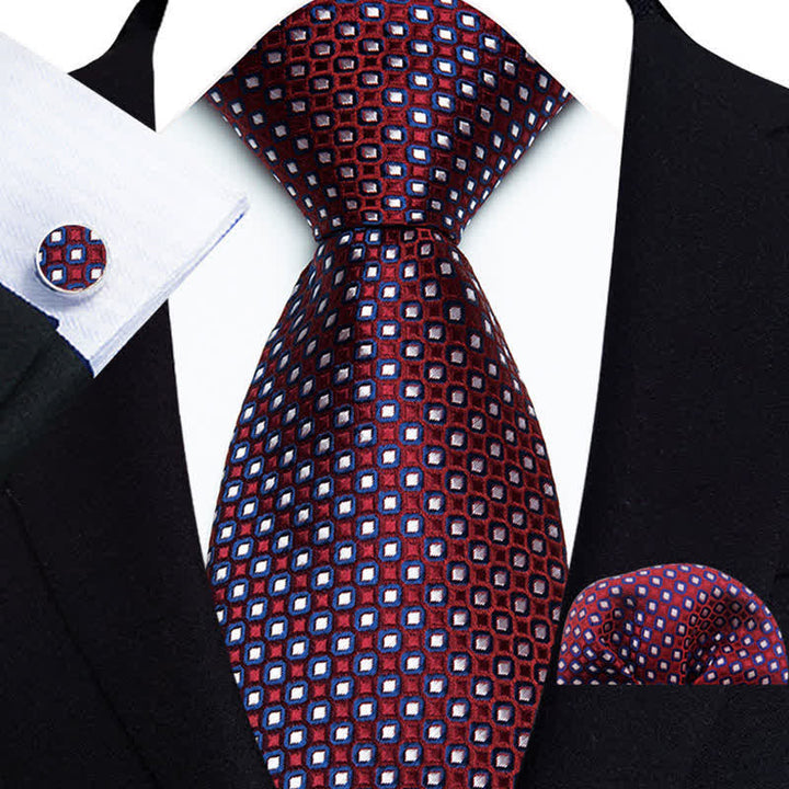 3Pcs Men's Dotted Pattern Formal Luxury Necktie Set - Red - image 1