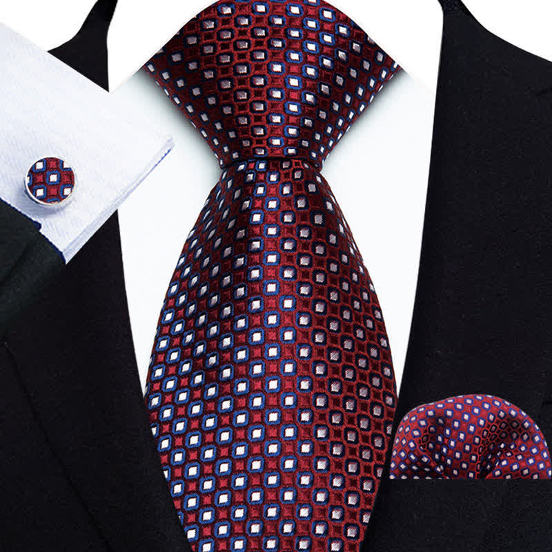 3Pcs Men's Dotted Pattern Formal Luxury Necktie Set - Red - image 1