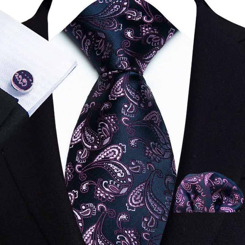 3Pcs Men's Purple & Navy Subtle Paisley Necktie Set - Purple & Navy - image 0