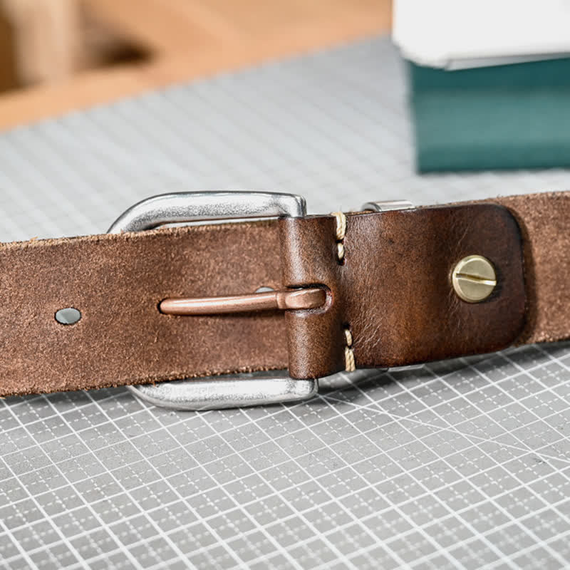Silver Hammer Buckle Carved Arrow Pattern Leather Belt - image 6