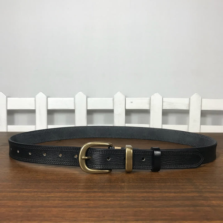 Women's Brass Buckle Double Stitching Narrow Leather Belt - image 15