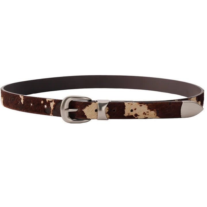 Faux Fur Cow Print Classic Silver Buckle Leather Belt - image 10