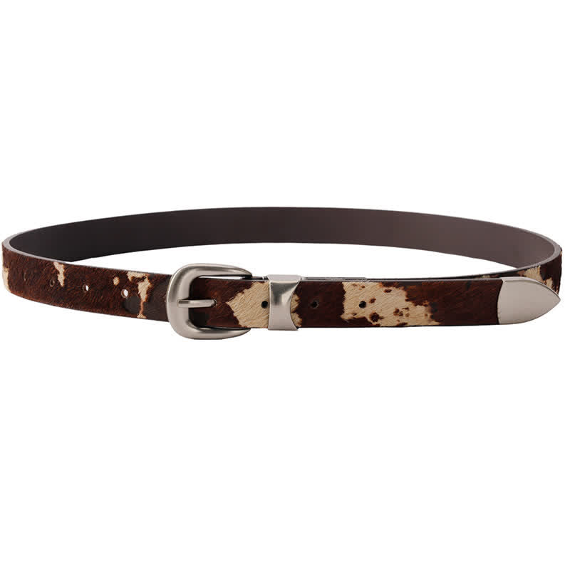 Faux Fur Cow Print Classic Silver Buckle Leather Belt - image 10