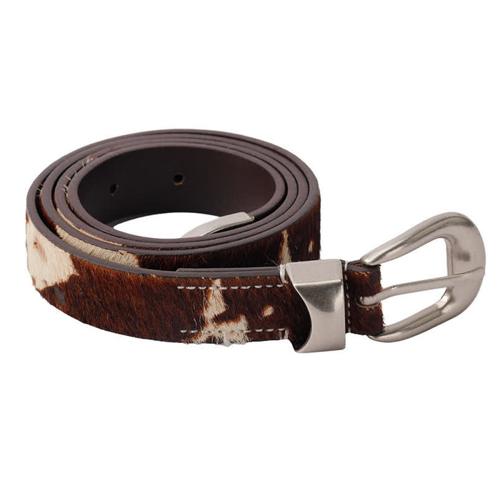 Faux Fur Cow Print Classic Silver Buckle Leather Belt - image 11