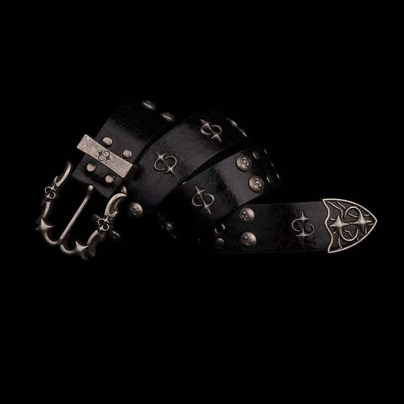 Punk Silver Rivets Design Motorcycle Black Leather Belt - image 1