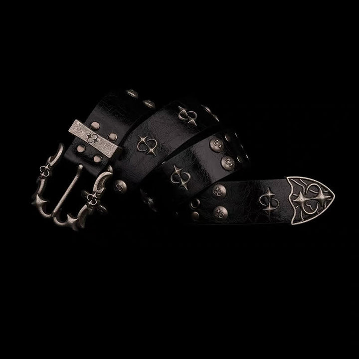 Punk Silver Rivets Design Motorcycle Black Leather Belt - image 1