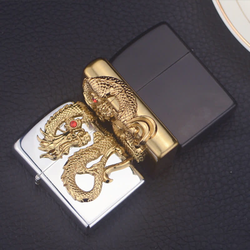 Three Sided Embossed Dragon Refillable Butane Lighter - image 1