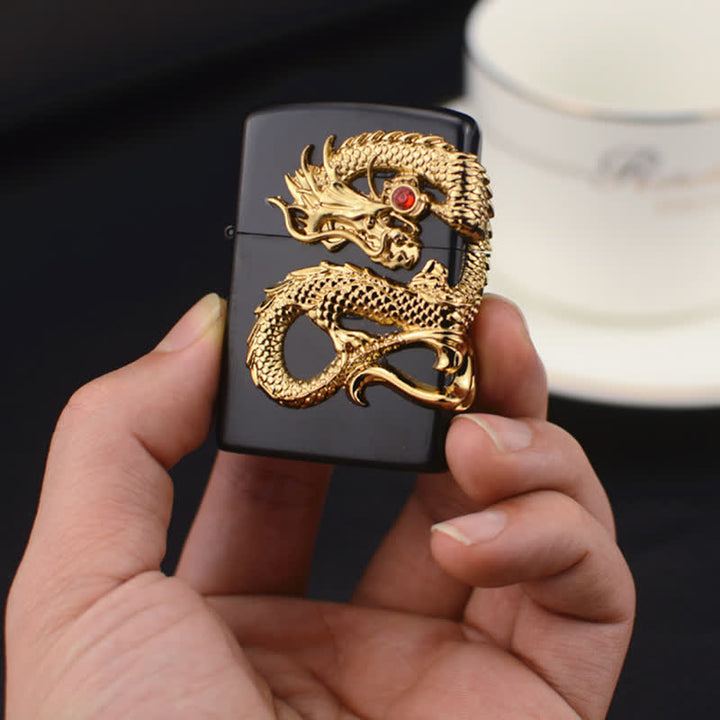 Three Sided Embossed Dragon Refillable Butane Lighter - image 3