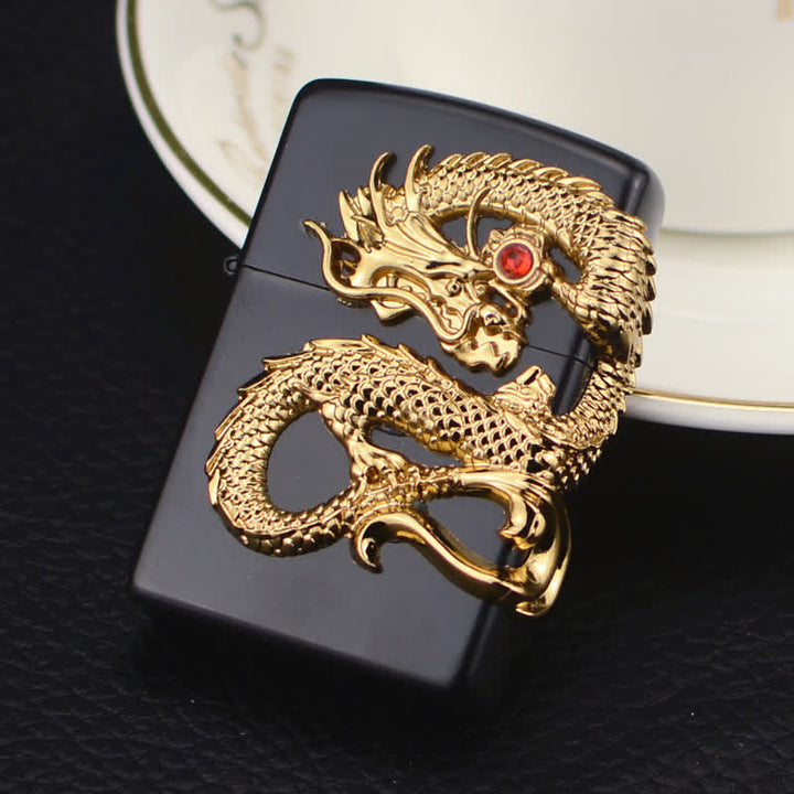 Three Sided Embossed Dragon Refillable Butane Lighter - Black - image 0