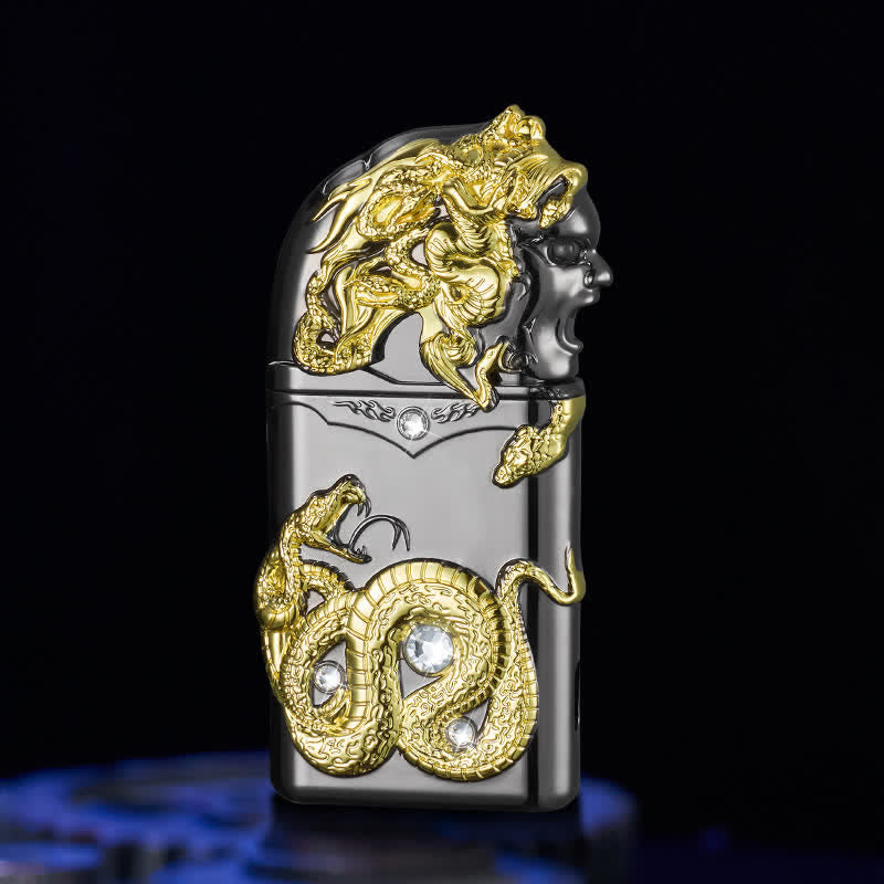 Fancy Snake Rhinestone Inlaid Refillable Butane Lighter - Gold & Black - image 2