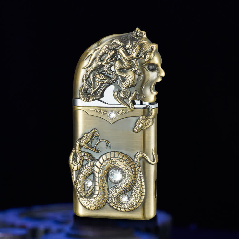Fancy Snake Rhinestone Inlaid Refillable Butane Lighter - Bronze - image 8