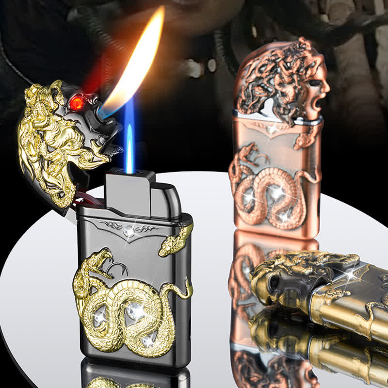 Fancy Snake Rhinestone Inlaid Refillable Butane Lighter - image 0