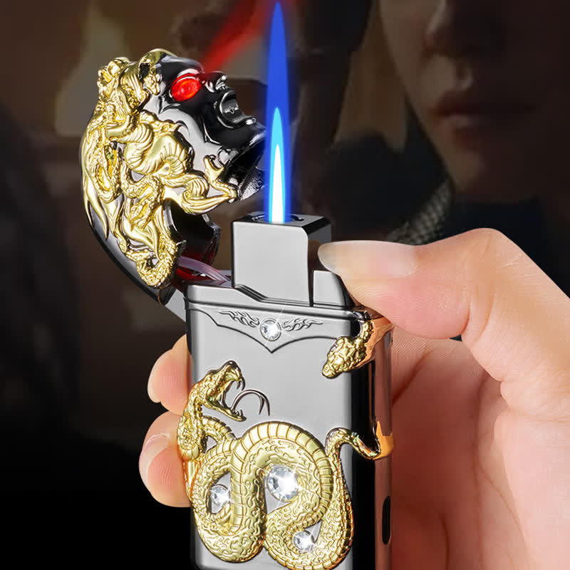 Fancy Snake Rhinestone Inlaid Refillable Butane Lighter - image 3