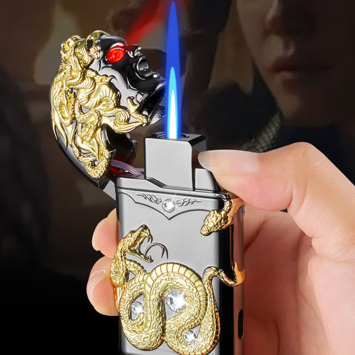 Fancy Snake Rhinestone Inlaid Refillable Butane Lighter - image 3