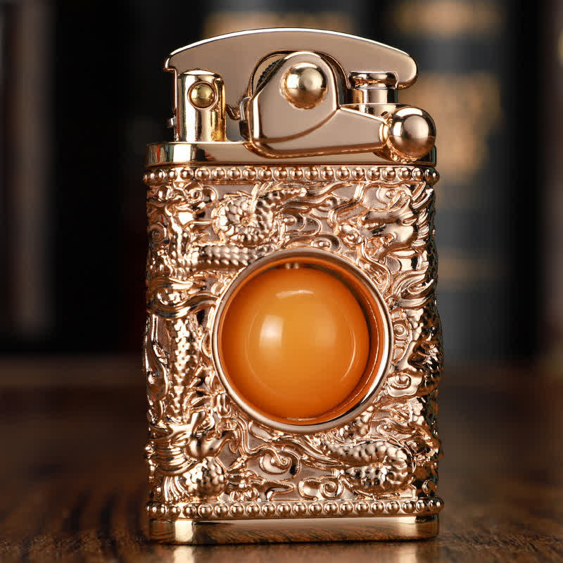 Dragon Playing With Orange Bead Refillable Butane Lighter - Rose Gold - image 6