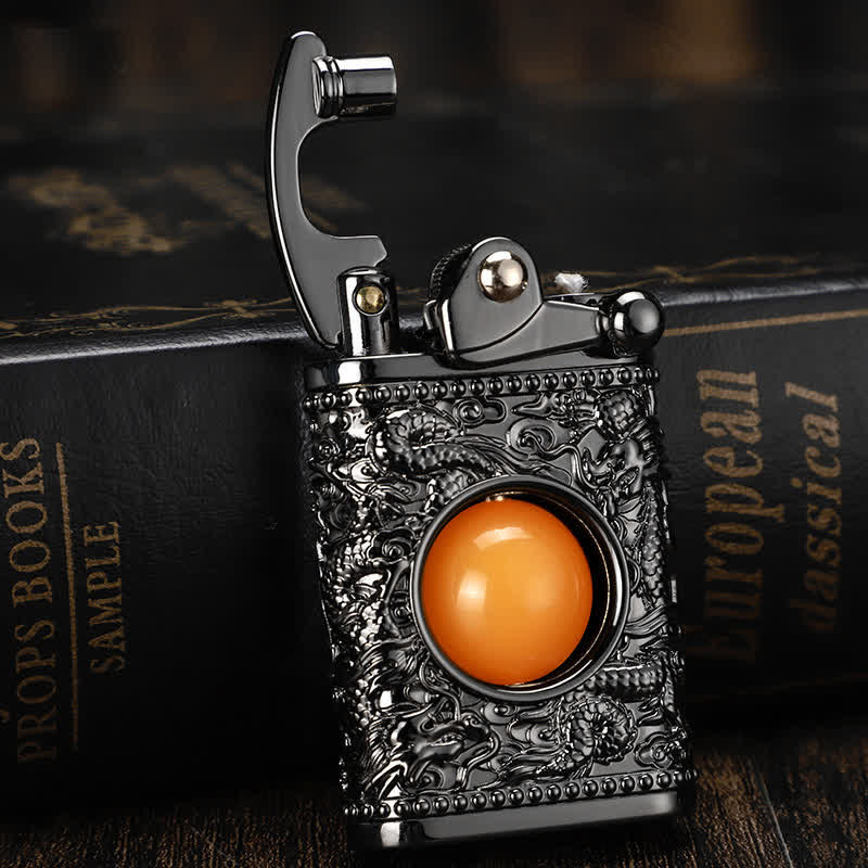 Dragon Playing With Orange Bead Refillable Butane Lighter - image 0