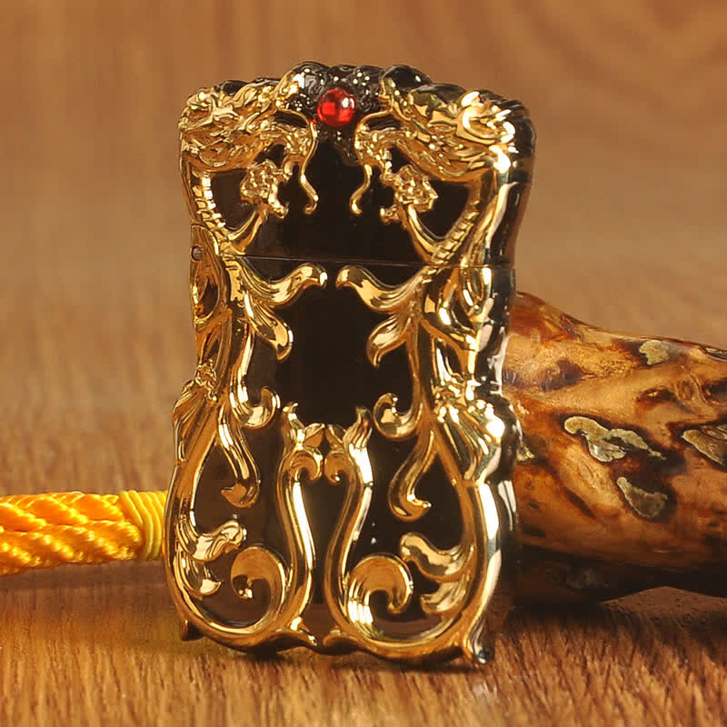 Double Dragon Two Tone Color Refillable Kerosene Lighter - Gold & Black - image 1
