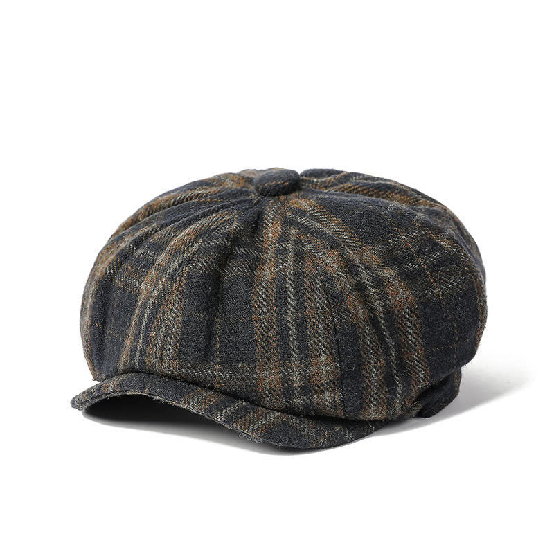 Vintage Plaid Cowboy Gentlemen Octagonal Beret Hat - Navy - M (22"-22 7/8") - image 5