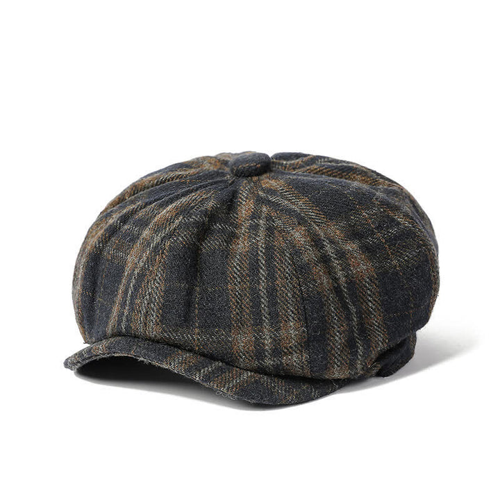 Vintage Plaid Cowboy Gentlemen Octagonal Beret Hat - Navy - M (22"-22 7/8") - image 5
