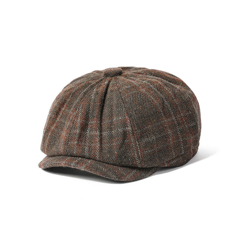 Vintage Plaid Cowboy Gentlemen Octagonal Beret Hat - Coffee - M (22"-22 7/8") - image 2