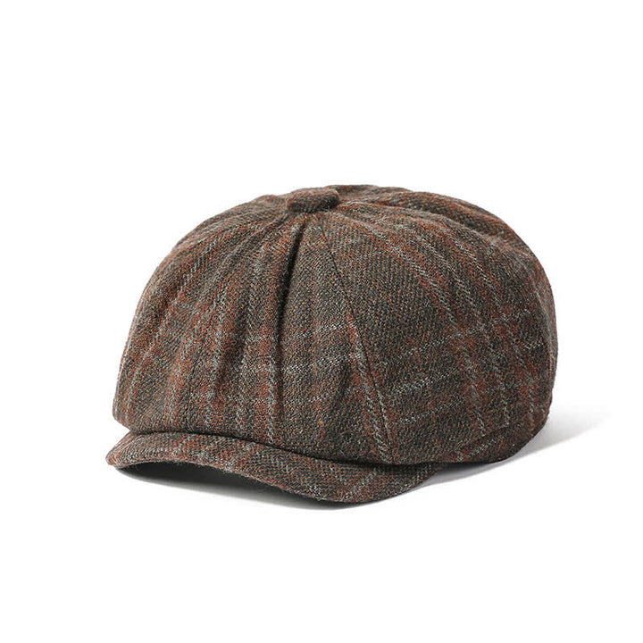 Vintage Plaid Cowboy Gentlemen Octagonal Beret Hat - Coffee - M (22"-22 7/8") - image 2