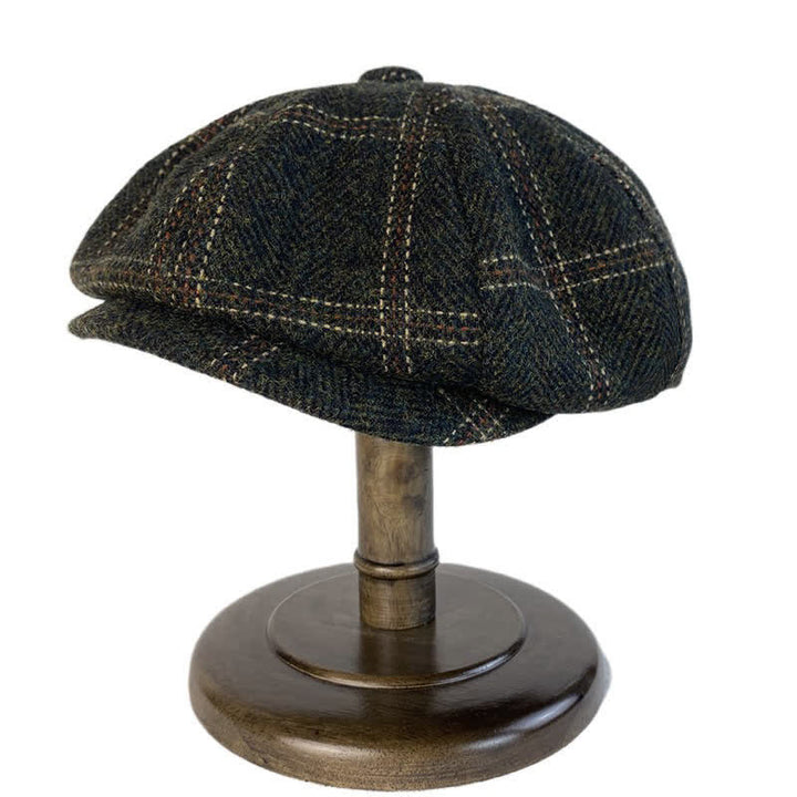 Dark Green Retro Plaid British Painters Octagonal Beret Hat - image 1