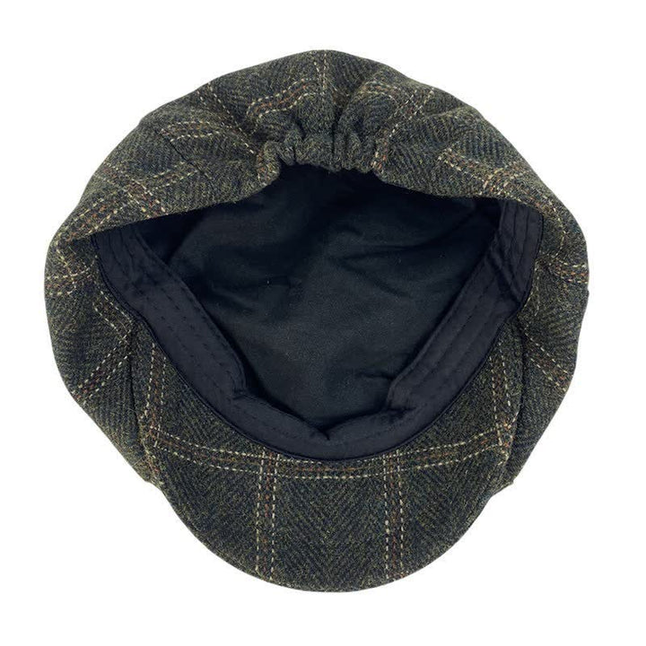 Dark Green Retro Plaid British Painters Octagonal Beret Hat - image 4