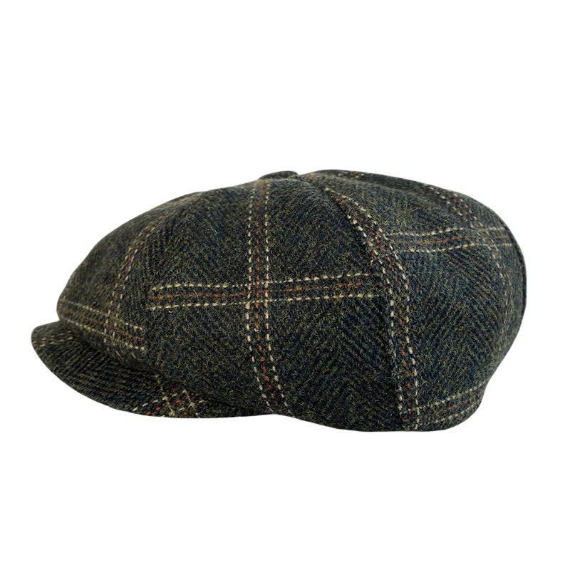 Dark Green Retro Plaid British Painters Octagonal Beret Hat - image 2