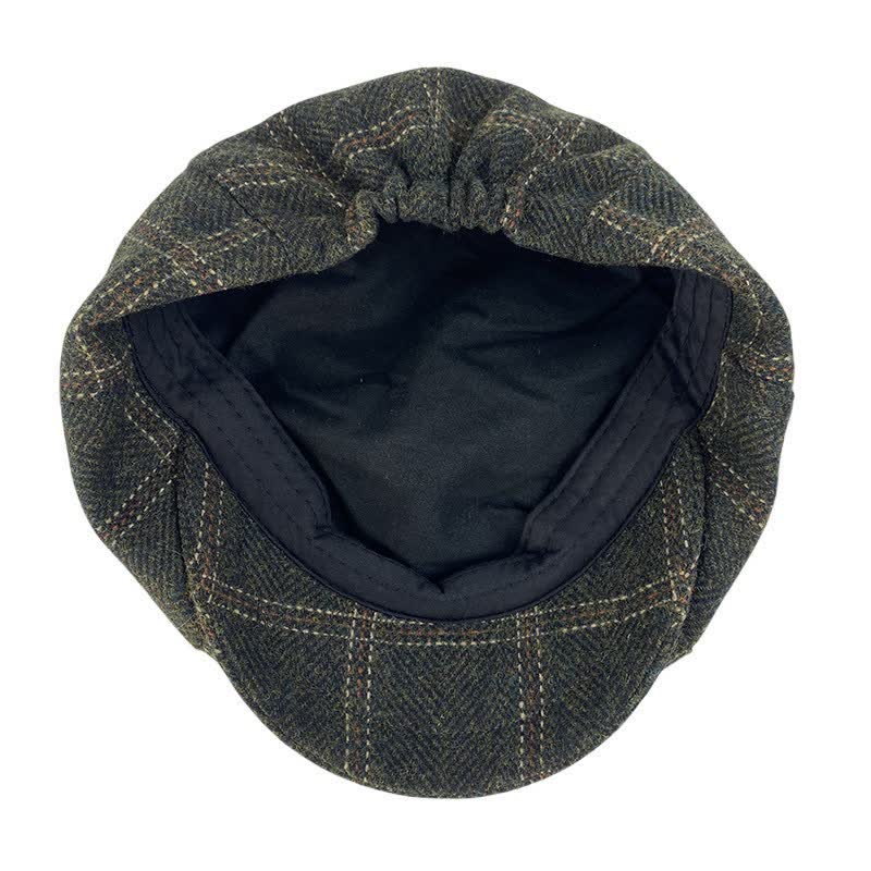 Dark Green Retro Plaid British Painters Octagonal Beret Hat - image 4