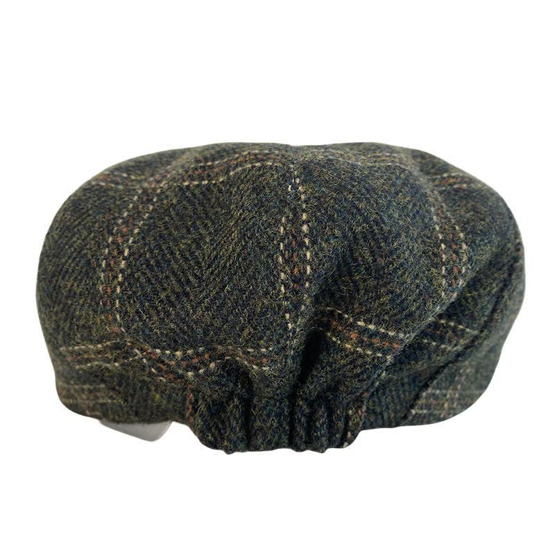 Dark Green Retro Plaid British Painters Octagonal Beret Hat - image 3