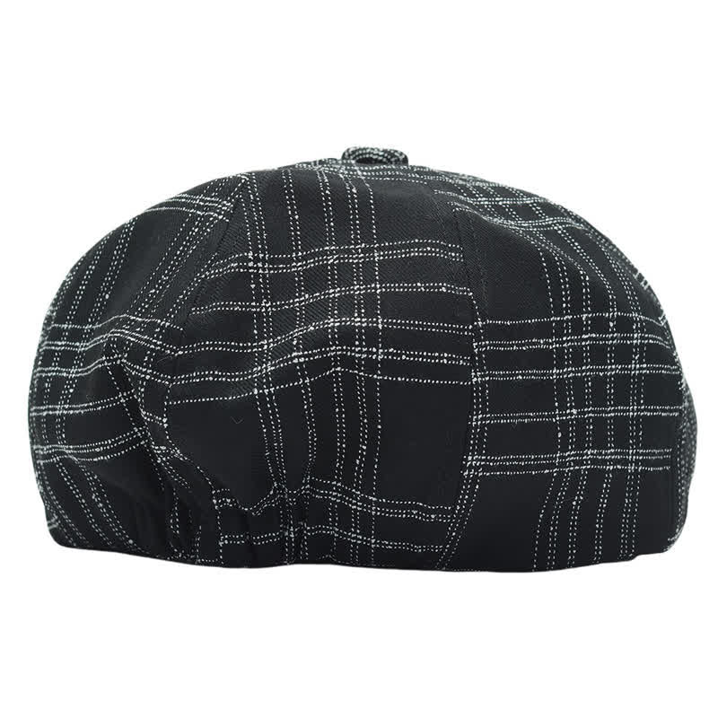 Black & White Plaid Simple Octagonal Cowboy Beret Hat - image 4