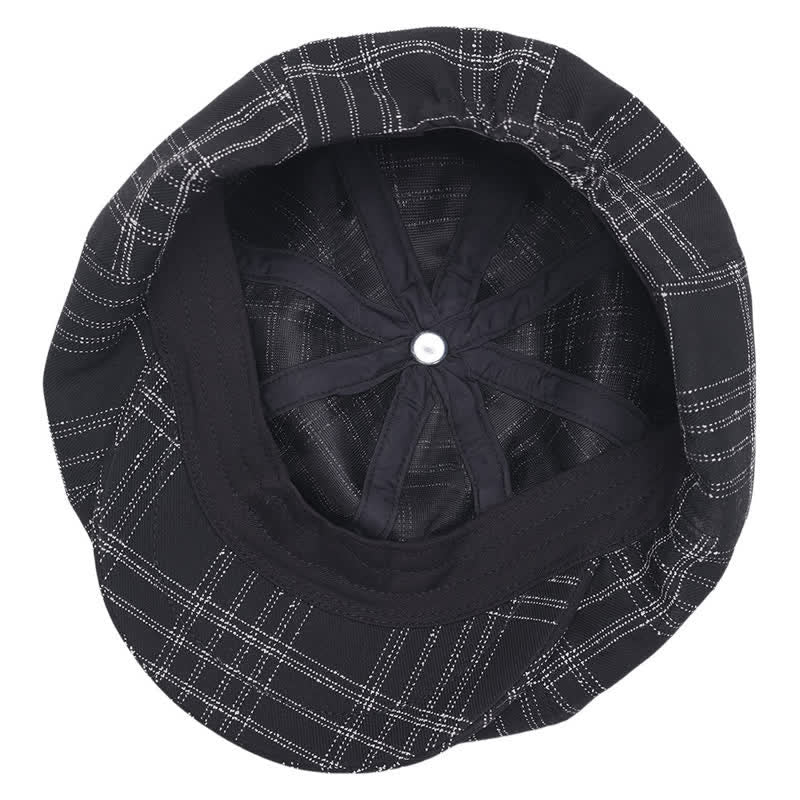Black & White Plaid Simple Octagonal Cowboy Beret Hat - image 5