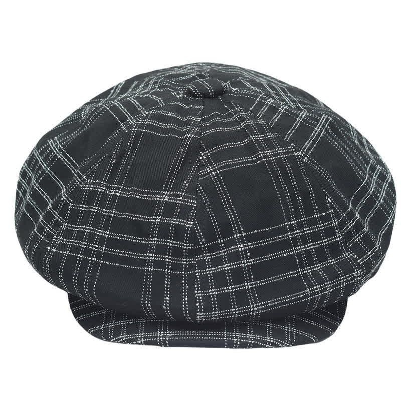 Black & White Plaid Simple Octagonal Cowboy Beret Hat - image 1
