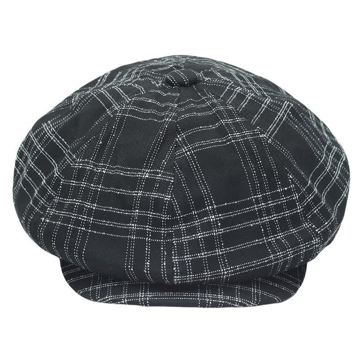Black & White Plaid Simple Octagonal Cowboy Beret Hat - image 1