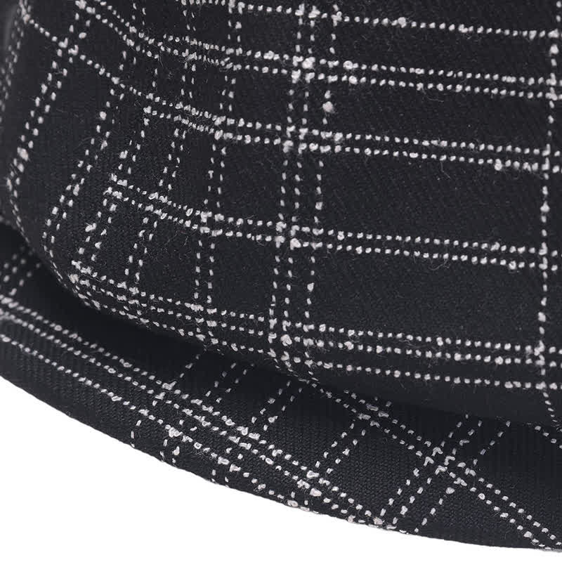 Black & White Plaid Simple Octagonal Cowboy Beret Hat - image 7